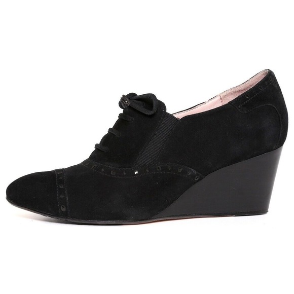 Taryn Rose Shoes - Taryn Rose Wedge Ankle Bootie Womens 6.5 Katri Black Lace Up Suede Oxford Witchy